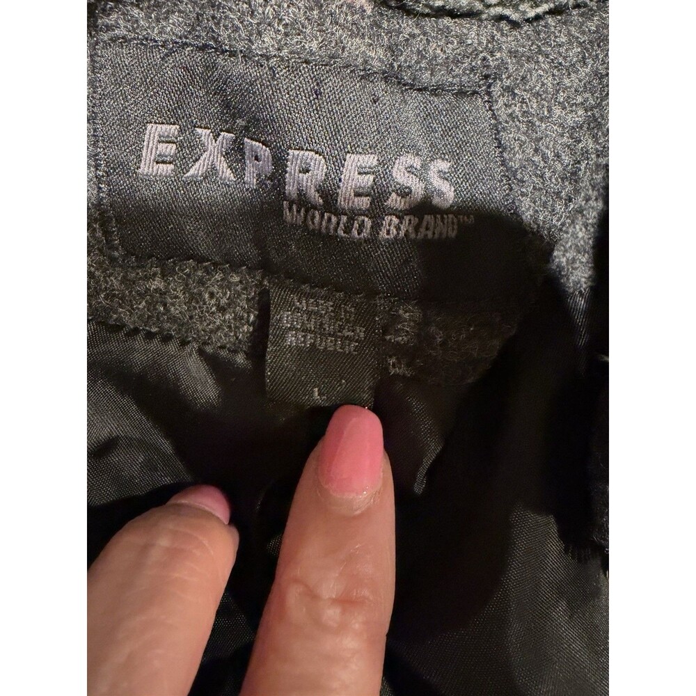 Express Utility Wool jacket coat faux fur collar and a tie belt Size Large - Picture 6 of 8